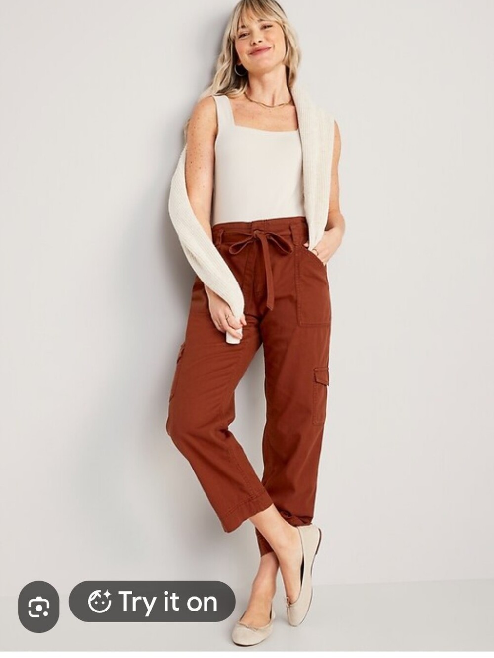 Old Navy High - Waisted Tie-Belt Rust Colored Cargo Straight pants Size Large